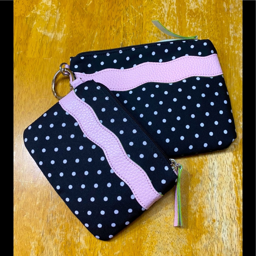 Jazzd Brand Pink Polka Dot Clutch and Wallet Bag Set